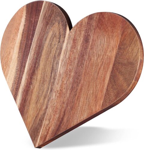 Heart Shaped Cutting Board, 12 x 10 x 0.6 Inch Acacia Wood Bread Board Cheese Serving Platter Serving Charcuterie Board for Meat Cheese and Vegetables Valentine\'s Day Xmas Gifts (Classic Style)