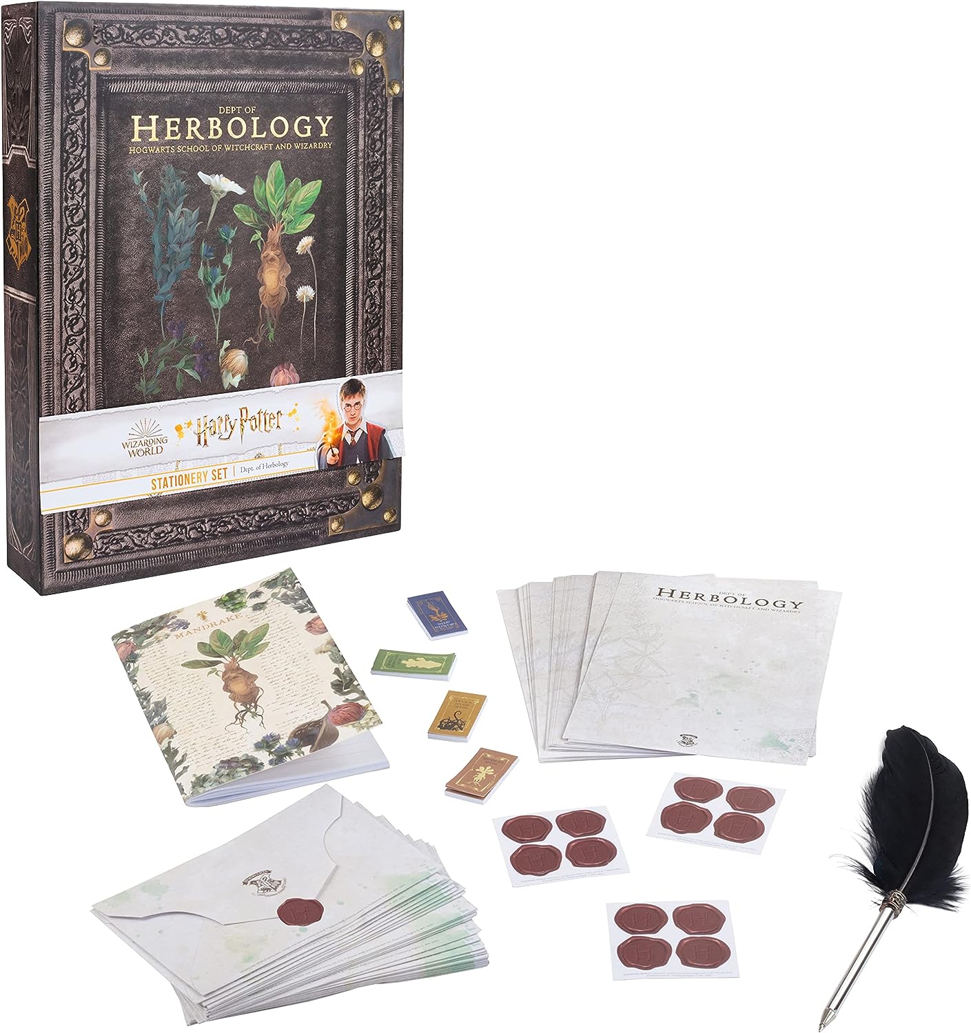 Harry Potter Herbology Stationery Set in Letter Box - Cards, Paper, Envelopes, Stickers & Quill Pen - Vintage Style Illustrations - Officially Licensed - Back to School Gift for Kids, Teens & Adults