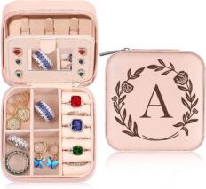 Parima Travel Jewelry Case Organizer - Small Jewelry Box Jewelry Holder Necklace Ring Earrings Box Travel Essential Personalized Birthday Gift Women Teenage Teen Girl Her Friend Mom Teacher Initial A