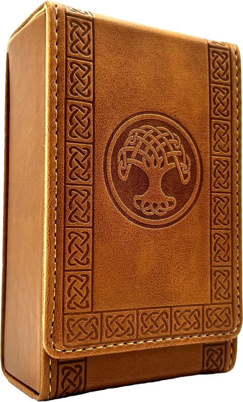 Luck Lab Leather Tarot Card Case/Holder - Brown - for Most Standard Size Tarot Cards (Fits Deck Size with Box Measuring 4.875 x 2.875 x 1.25)- Tree of Life Design