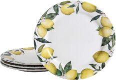 Bico Lemon Dreams 11 inch Dinner Plates, Set of 4, for Pasta, Salad, Maincourse, Microwave & Dishwasher Safe