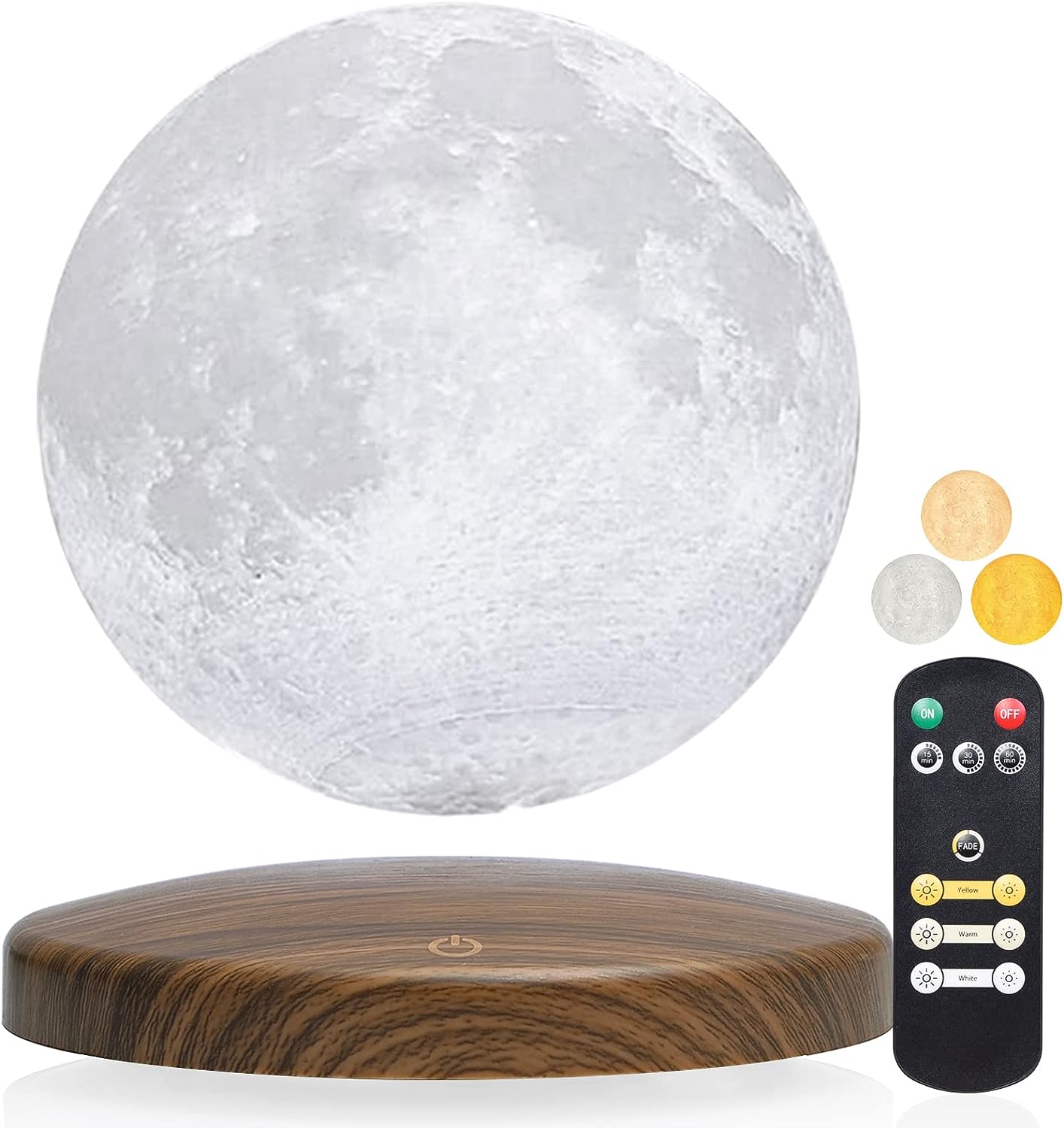 FIRPOW Levitating Moon Lamp 3 Colors Floating Moon Lamp 3D LED Floating Lamp Levitating Moon Magnetic with Remote, Adjustable Brightness, Timing, for Kids Lover Friends Office Home Decor - 6In