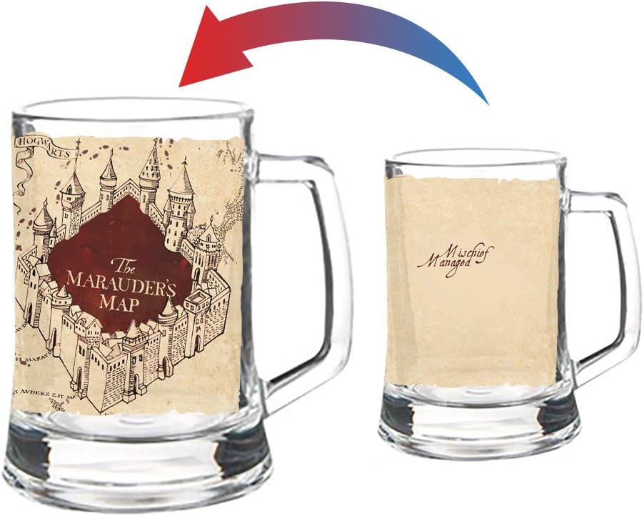 Harry Potter – Marauder’s Map – Mischief Managed Quote - 16 oz Pint Size Glass Morphing Mugs Color Changing Clue Mug – Full Image Revealed When COLD Liquid Is Added
