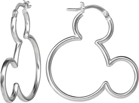 Disney Womens Mickey Mouse Outline Hoop Earrings - Mickey Mouse Earrings - Disney Sterling Silver Hoop Earrings