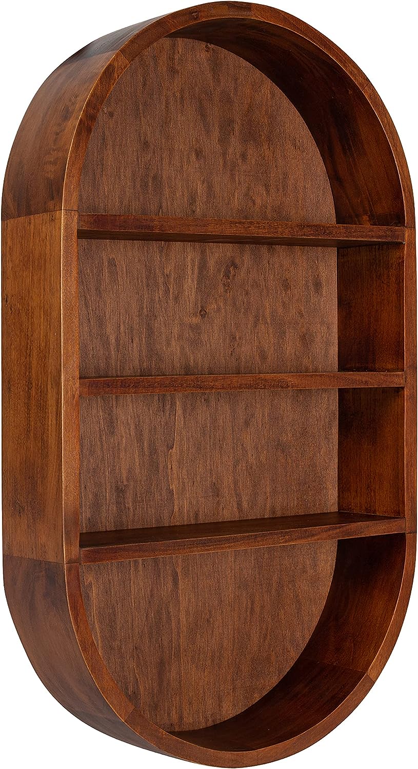 Kate and Laurel Hutton Midcentury Capsule Wall Shelf, 16 x 28, Walnut Brown, Geometric Decorative Shelves for Wall
