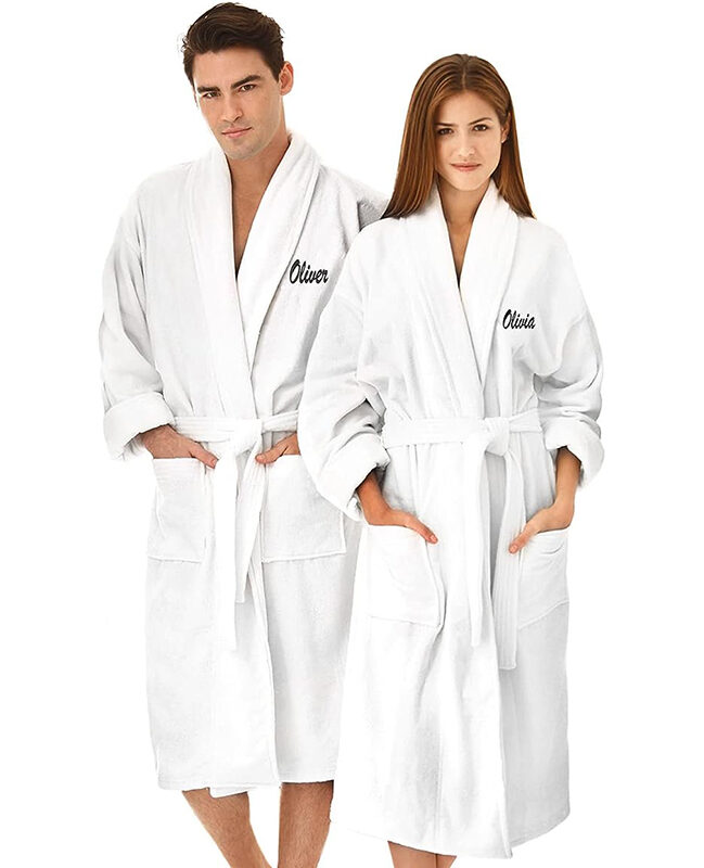 Ben Kaufman - 100% Cotton Velour Monogrammed Shawl Collar Spa Robe - Gifts for Men & Women - White (Names)