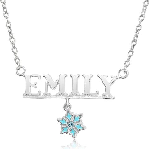 Disney Frozen 2 Elsa Snowflake Customized Necklace - Sterling Silver Name Jewelry Personalized - Snow Queen Customized Name Pendant - Princess Elsa Necklace