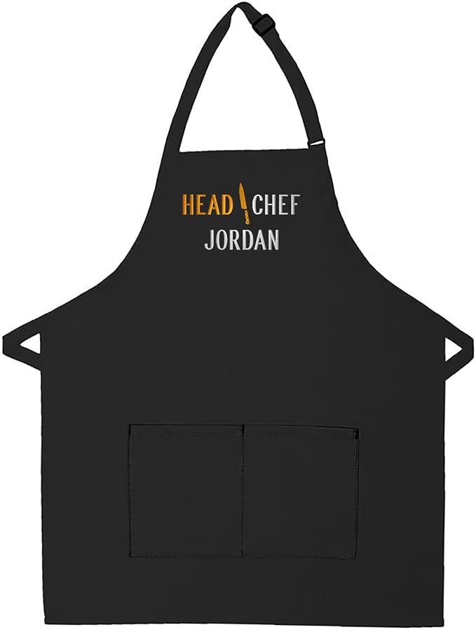 THE APRONPLACE Personalized Embroidered Head Chef Adult Apron - Add Your Own Name - 2 Adult Sizes For Men And Women - Great Gift for the Chef or Griller in your family