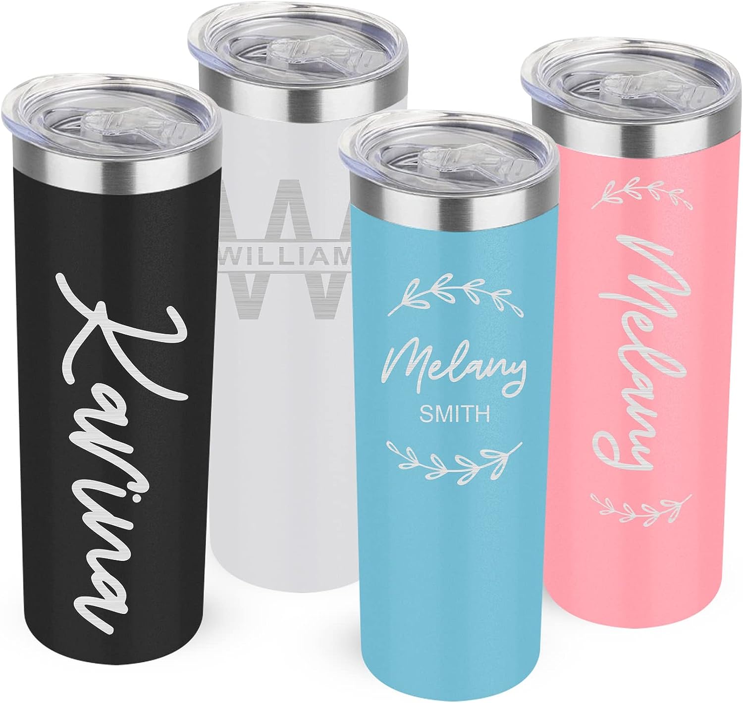 Custom insulated tumbler with lid, personalized skinny metal powder coated thermo for women men, engraved corporate gift to add your logo cup, travel thermal tumbler for coffee & beverages