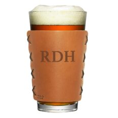 Oowee Products | Personalized Leather Pint Glass Holder/Sleeve with Initials | Box Set | Comes with Glass | Fits a 16 Ounce Pint Glass | Genuine Leather | The Original Leather Pint Sleeve