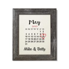 2nd Anniversary Gift for Him or Her, Wedding Date Calendar Cotton Print