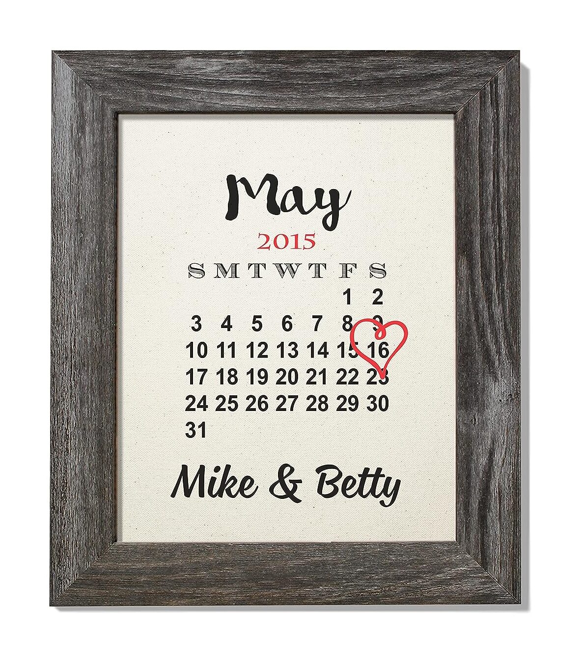 2nd Anniversary Gift for Him or Her, Wedding Date Calendar Cotton Print