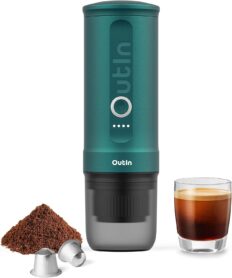 Outin Nano Portable Electric Espresso Machine with 3-4 Min Self-Heating, 20 Bar Mini Small 12V 24V Car Coffee Maker, Compatible with NS Capsule & Ground Coffee for Camping, Travel, RV, Hiking, Office