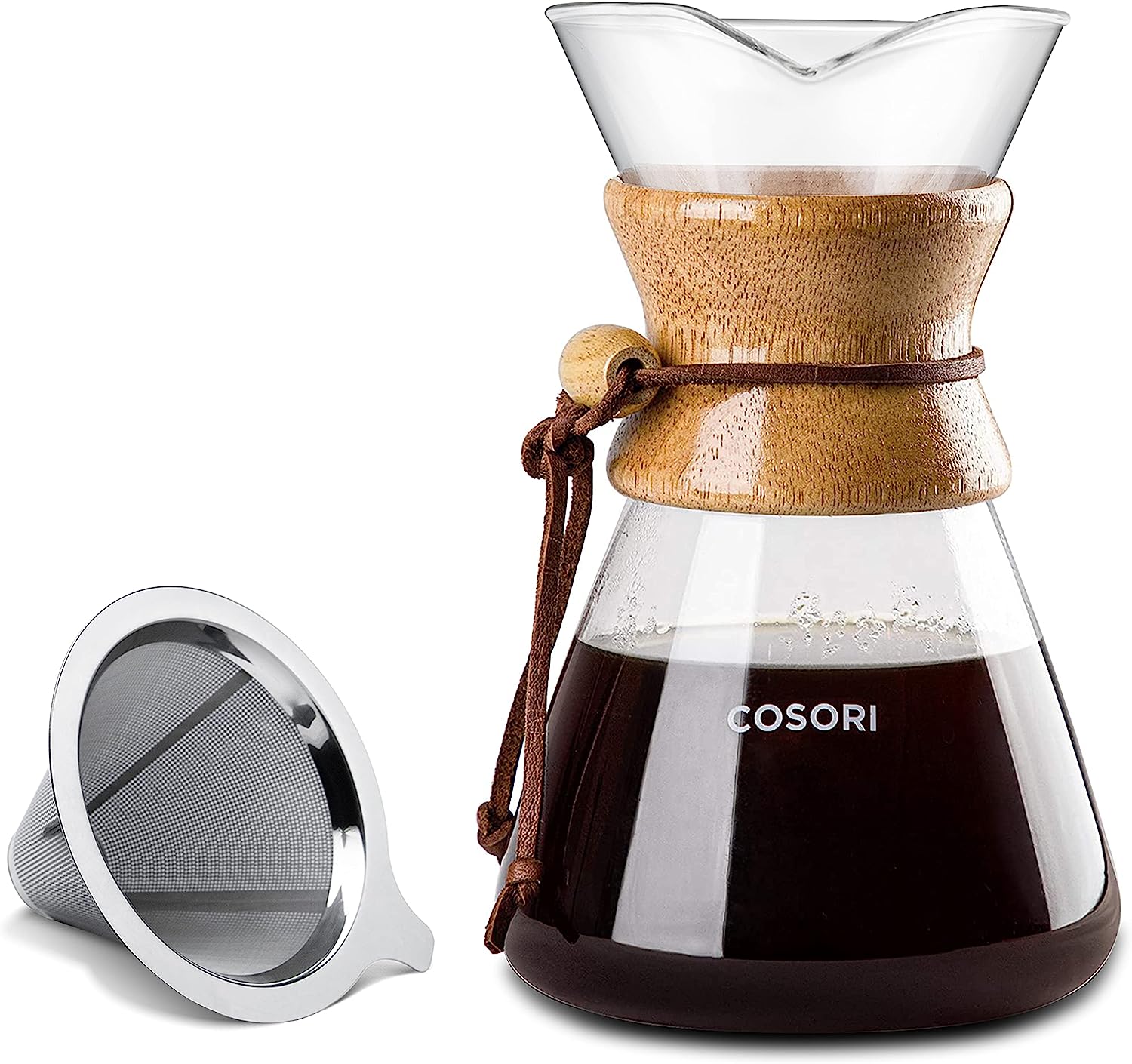 COSORI Pour Over Coffee Maker with Double Layer Stainless Steel Filter, 8-Cup, Coffee Dripper Brewer, High Heat Resistant Carafe, also for Camping, Hiking