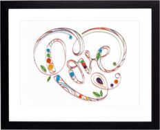 Rainbows & Lilies 12x15 Heart Shaped Love Sign Handmade of Quilling Paper - Framed Inspirational Wall Art for Home or Office - Love Decor for Engagement, Bridal Shower & Wedding Gifts