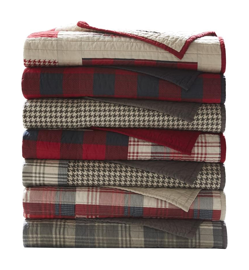 Woolrich Luxury Quilted Throw - Cabin Lifestyle, Patchwork with Moose Design All Season, Lightweight and Breathable Cozy Bedding Layer Throws for Couch Sofa, 50\\\\\\\" W x 70\\\\\\\" L, Winter Hills Tan