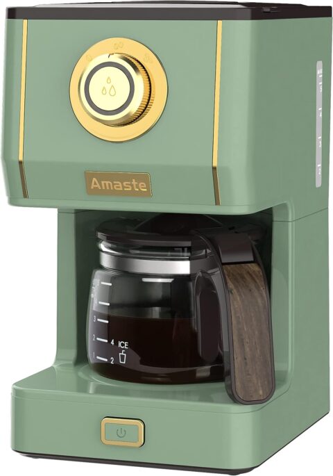 Amaste Drip Coffee Maker, Coffee Machine with 25 Oz Glass Coffee Pot, Retro Style Coffee Maker with Reusable Coffee Filter & Three Brewing Modes, 30minute-Warm-Keeping, Matcha Green