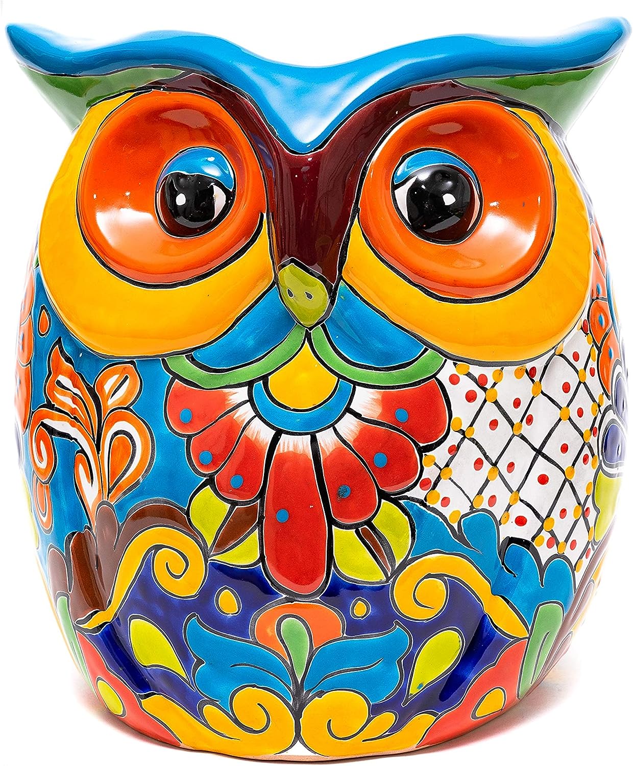 Enchanted Talavera Mexican Pottery Extra Large Owl Flower Pot Hand Painted Ceramic Plant Pot Planter Indoor Outdoor Porch Flower Vase Garden Statue Sculpture Outdoor Decor Animal Butterfly Frog