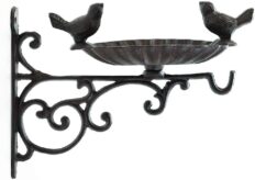 Sungmor Heavy Duty Cast Iron Bird Feeder with Hanging Bracket - Wall Mounted Bird Bath - Vintage & Lovely Birds Hanger Wall Hook for Planters, Lanterns, Wind Chimes and More Garden Decorative Items