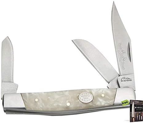 FOLDING POCKET KNIFE Abalone 4\" White Pearl 3 Carbon Sharp Blade Classic Stockman Hunter Knife + Free eBook by SURVIVAL STEEL