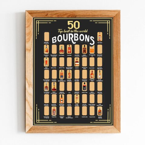 The Bourbon Bucket List 50 Best Bourbons Scratch Off Poster - Gift For Whiskey Lover, Bar, Game Room or Man Cave - 13,3*1,9*1,9