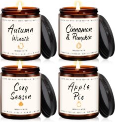Fall Candle Set | Scented Candle Gift Set, Scented Candle of Autumn Wreath, Pumpkin Spice, Cozy Season, Apple Pie, Fall Scented Candles for Home - Fall Candle Gift Set for Men and Women