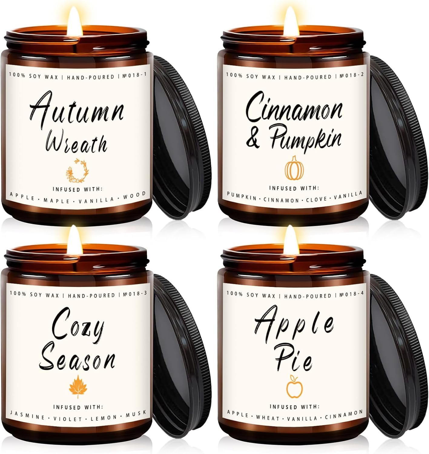 Fall Candle Set | Scented Candle Gift Set, Scented Candle of Autumn Wreath, Pumpkin Spice, Cozy Season, Apple Pie, Fall Scented Candles for Home - Fall Candle Gift Set for Men and Women