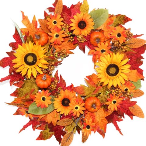 Lotus Hills Fall Wreath, 22 inch Fall Wreaths for Front Door, Fall Décor for Home, Autumn Wreath with Sunflower Maple Leaf Pumpkin Berry, Thanksgiving Wreath Farmhouse Décor, Fall Decorations Gift