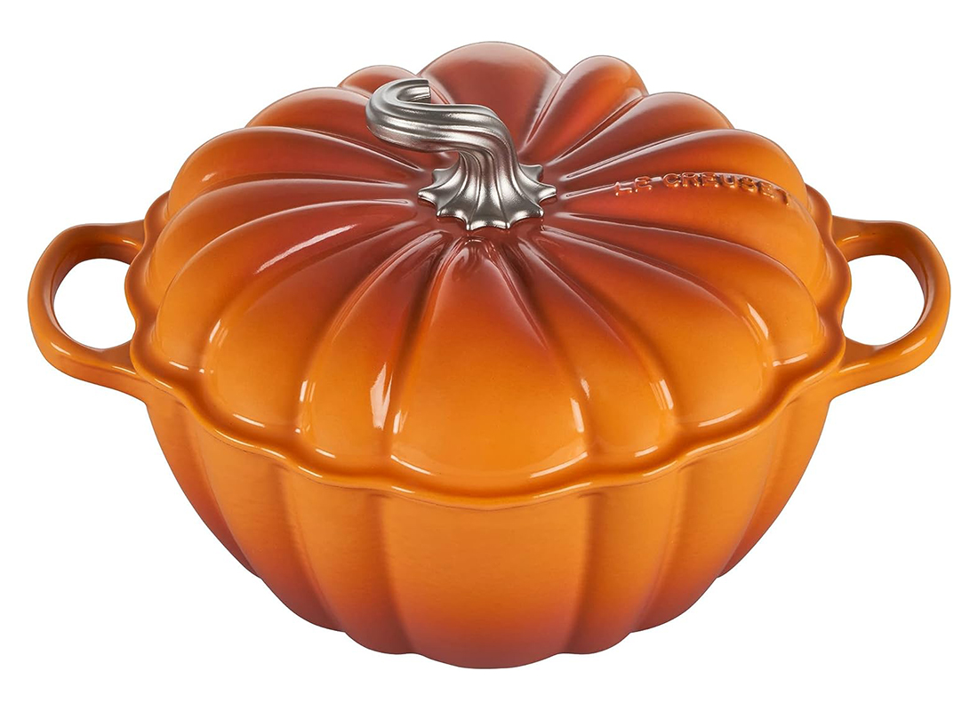 Le Creuset Enameled Cast Iron Figural Pumpkin Cocotte with Stainelss Steel Figural Knob, 4 qt., Persimmon