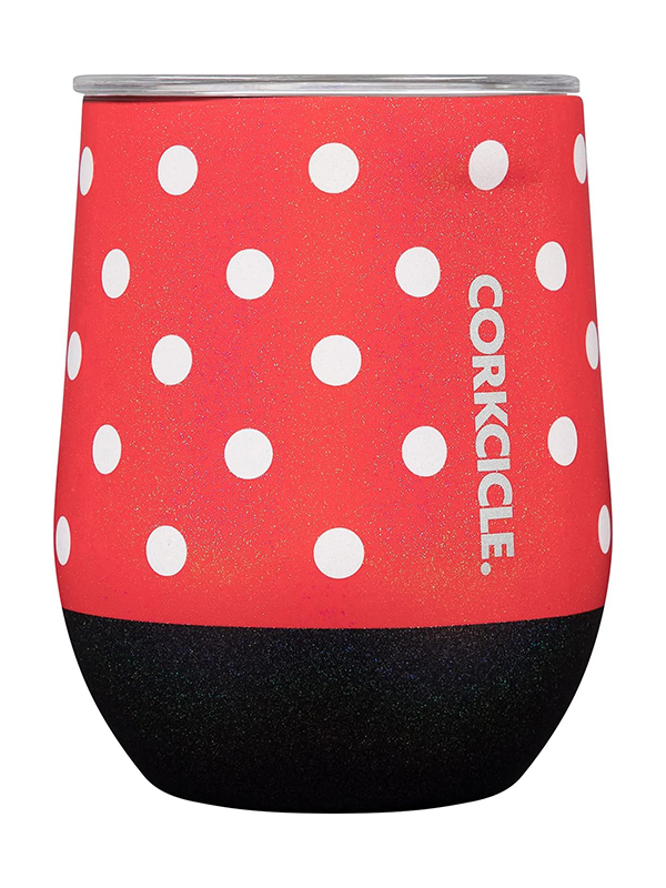 Corkcicle Disney Minnie Mouse Stemless Wine Tumbler with Lid, Travel Water Bottle, Triple Insulated with Easy Grip, Keeps Beverages Cold for 25 Hours or Warm for 12 Hours, 12 oz, Polka Dot Red