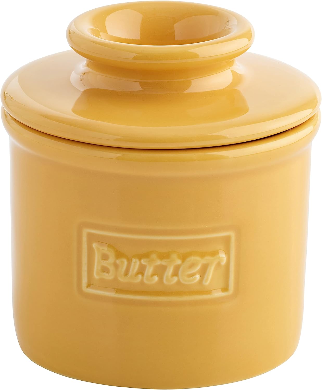 Butter Bell - The Original Butter Bell crock by L Tremain, a Countertop French Ceramic Butter Dish Keeper for Spreadable Butter, Café Retro Collection, Golden Yellow, Glossy Finish