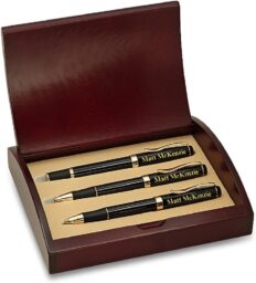 Laser Engraved Three Piece Pen & Pencil Gift Set with Cherry Wood Box | Custom Personalized Pen and Pencil Set