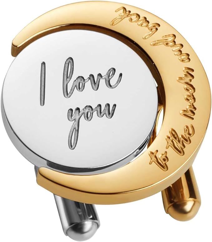 CuffSecret I Love You To The Moon And Back Cufflinks , Stainless Steel Cufflinks Gift