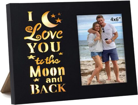 Fanhostco Wood Love Couples Picture Frame - Couples Gifts for Boyfriend and Girlfriend, Love Gifts for Him or Her, 4 x 6 Black I Love You to The Moon and Back