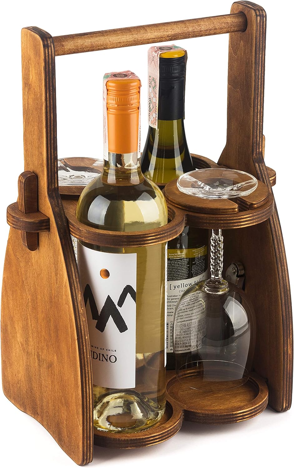 ROSTMARYGIFT Wood Wine Bottle Glasses Caddy - Beer Carrier - Drinking Desk Accessories Men\\\'s Wine Organizer - Glass Tray Holder - Wine Storage Stand - Drink Holder for Beer, for Wine