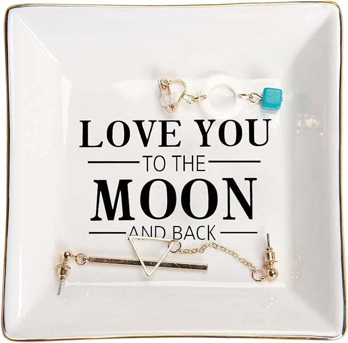 HOME SMILE Wife Gifts From Husband for Valentine\\\'s Day Anniversary Ring Dish Jewelry Tray-I Love You to The Moon and Back