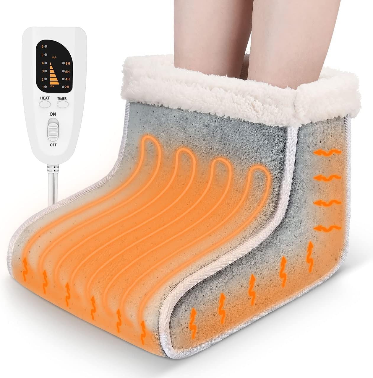 Electric Foot Warmer, Rapid Heating Pad for Feet, Soft Heated Slippers Women Men, 6-Level Heating Feet Warmers Washable, Heated Foot Warmer for Bed/Christmas/Home/Office, Safety, Detachable