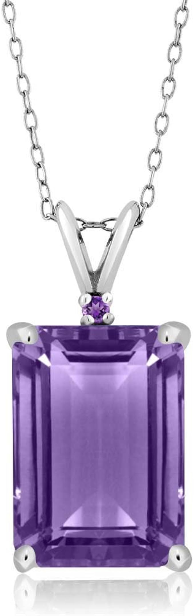 Gem Stone King 925 Sterling Silver Purple Amethyst Pendant Necklace For Women (7.12 Cttw, Emerald Cut 14X10MM, Gemstone Birthstone with 18 Inch Silver Chain)