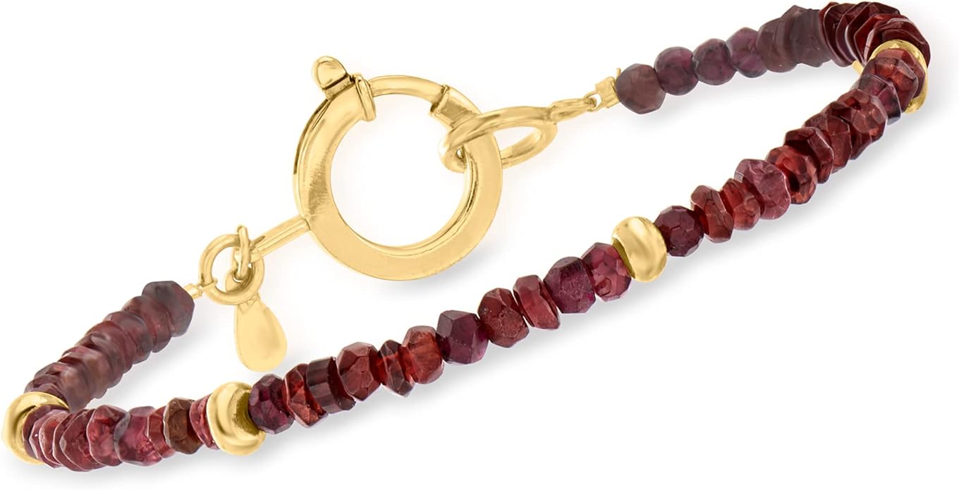 Ross-Simons 30.00 ct. t.w. Garnet Bead Bracelet With 18kt Gold Over Sterling. 8 inches