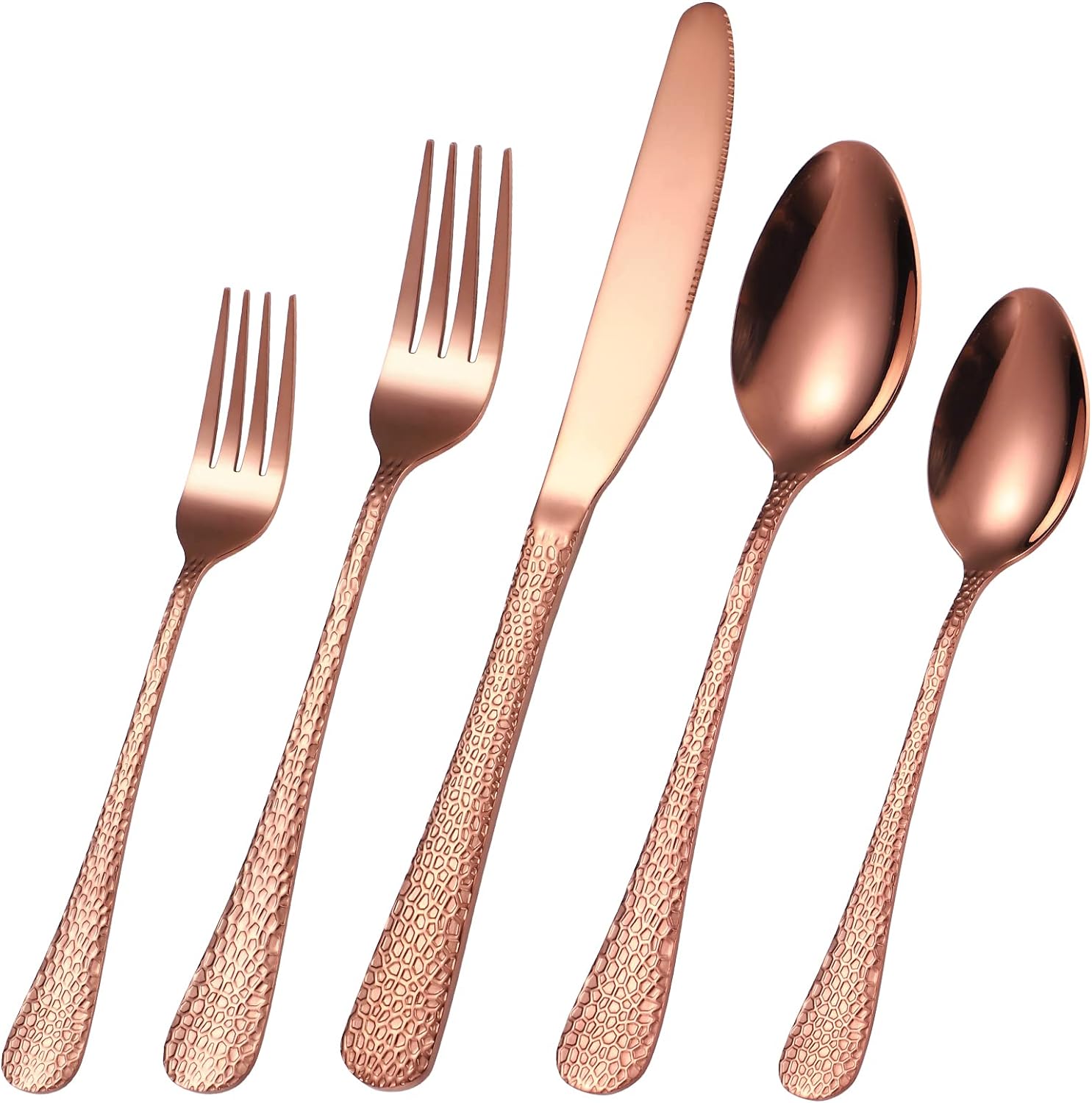 A · HOUSEWARE Copper Hammered Silverware Set Service for 8,40 Piece Flatware Stainless Steel,include Knives Forks Spoons Creative Handle Proper Weight Dishwasher Safe Perfect for Parties Daily Us