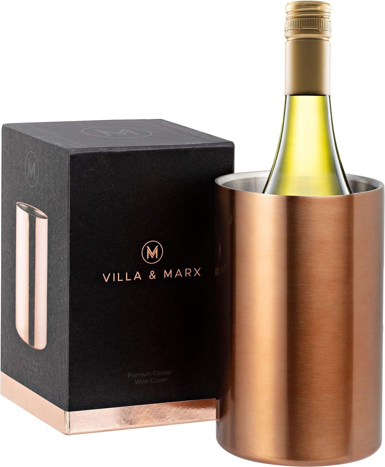 Villa & Marx Wine Chiller Bucket - Premium Champagne Bucket Keeps 750ml Bottles Cold for Hours - Insulated White Wine Bottle Cooler Without Ice - Wine Cooler Bucket for Wine Lovers (Copper)