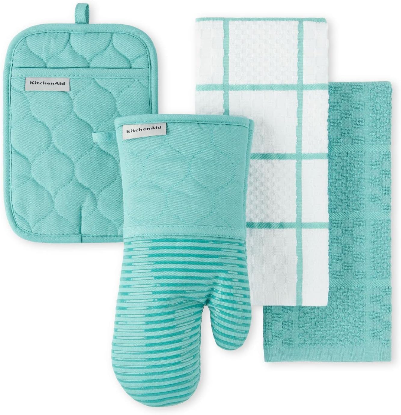 KitchenAid Onion Quilt KT OM PH Kitchen Towel, Oven Mitt & Potholder Set, Aqua Sky