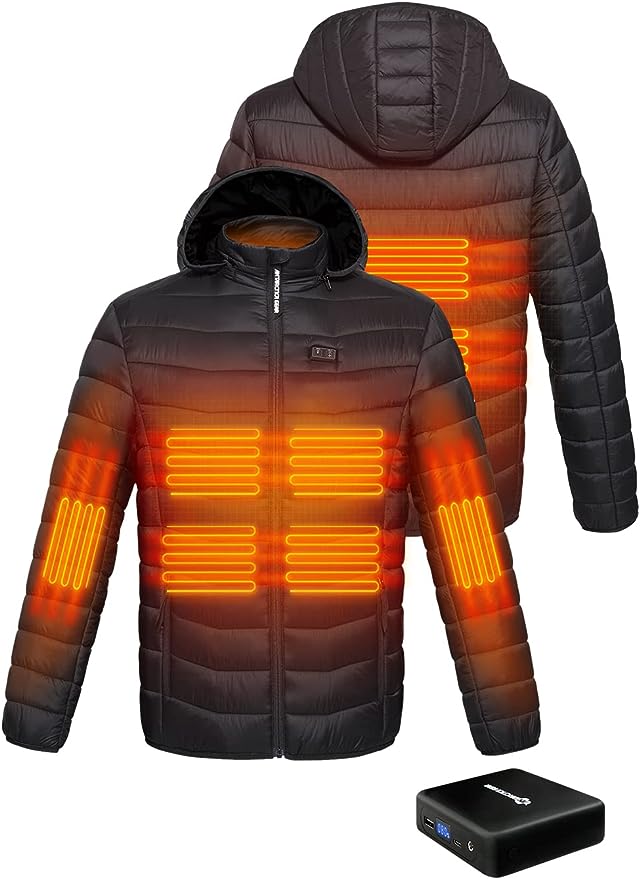 ANTARCTICA GEAR Heated Jacket, Lightweight Heating Jackets with 12V/5A Power Bank, 6 Areas Winter Coat for Men and Women