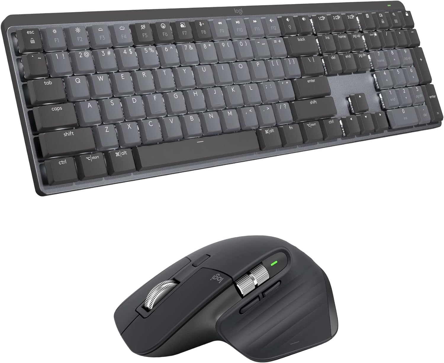 Logitech MX Mechanical Full-Size Illuminated Wireless Keyboard, Clicky, and MX Master 3S Performance Wireless Bluetooth Mouse Bundle, macOS, Windows, Linux, iOS, Android