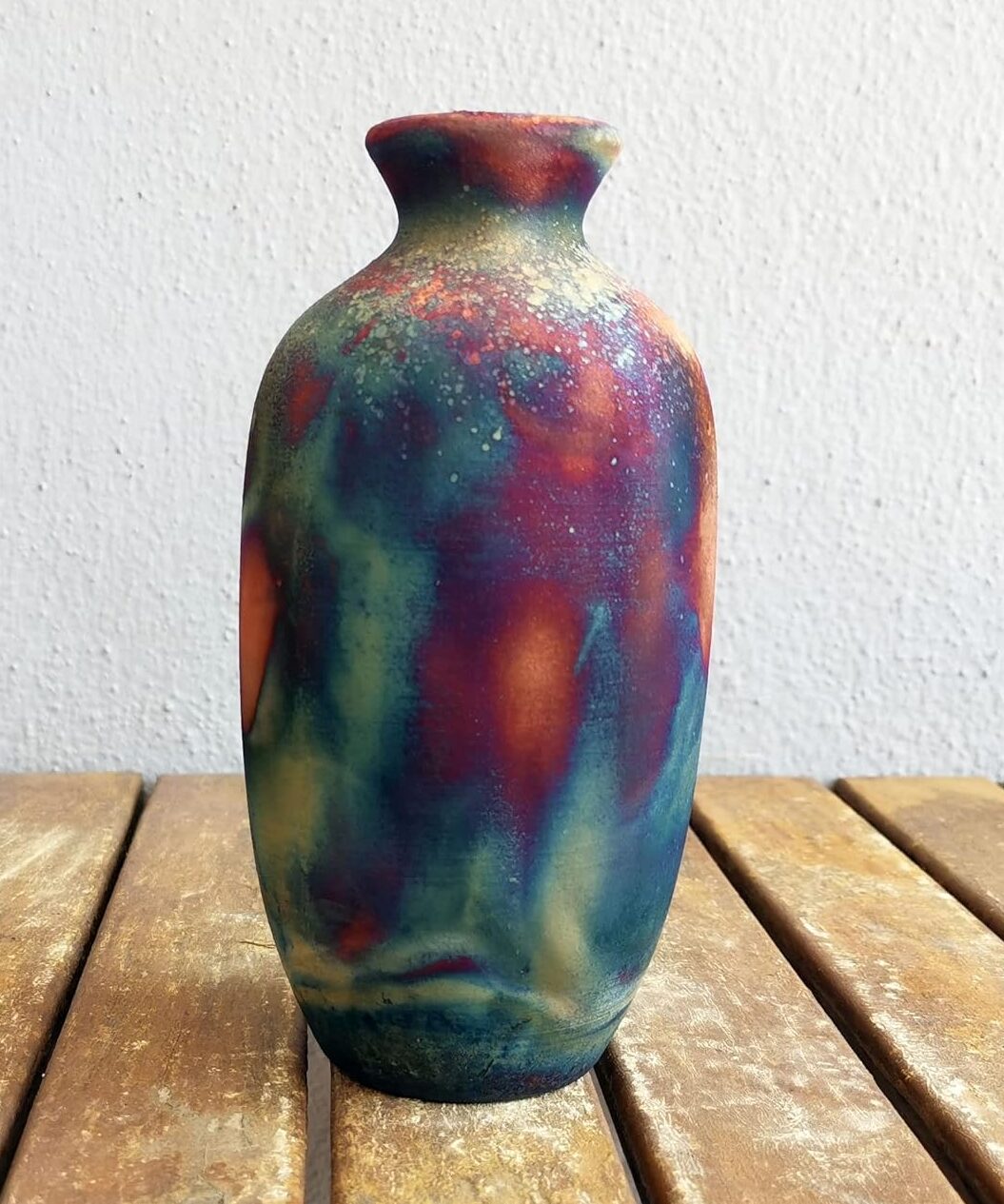 RAAQUU Koban 7 inch Raku Ceramic Pottery Vase - Full Copper Matte Raku Pottery with Water Tube Gifts for her mom, Boho, Wedding Gift, Home Decor