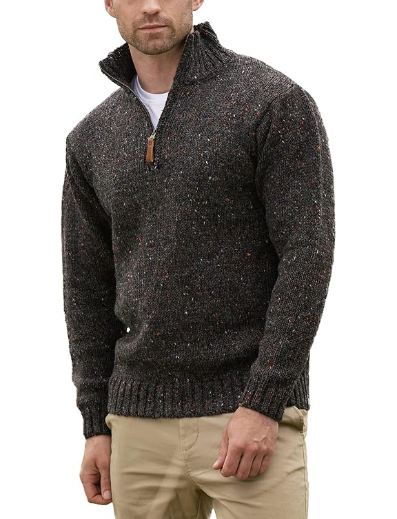Aran Crafts Men\\\'s Irish Cable Knitted Wool Half Zip Sweater (Z2040-MED-GRA)