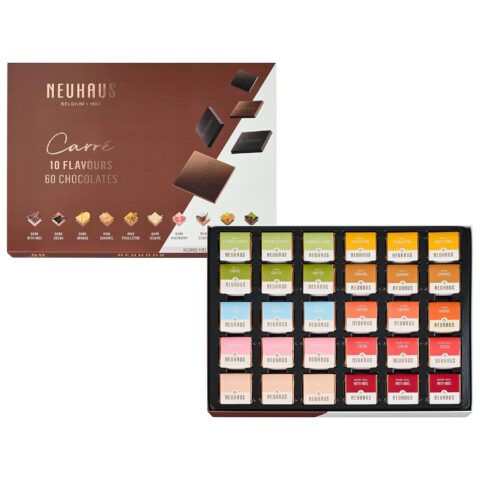 Neuhaus Belgian Chocolate Carré 10 Flavors Box – 60 Neuhaus Chocolate Carrés Assorted Milk & Dark Chocolates – 10 Flavors – Individually Wrapped – Chocolate Treasure Box