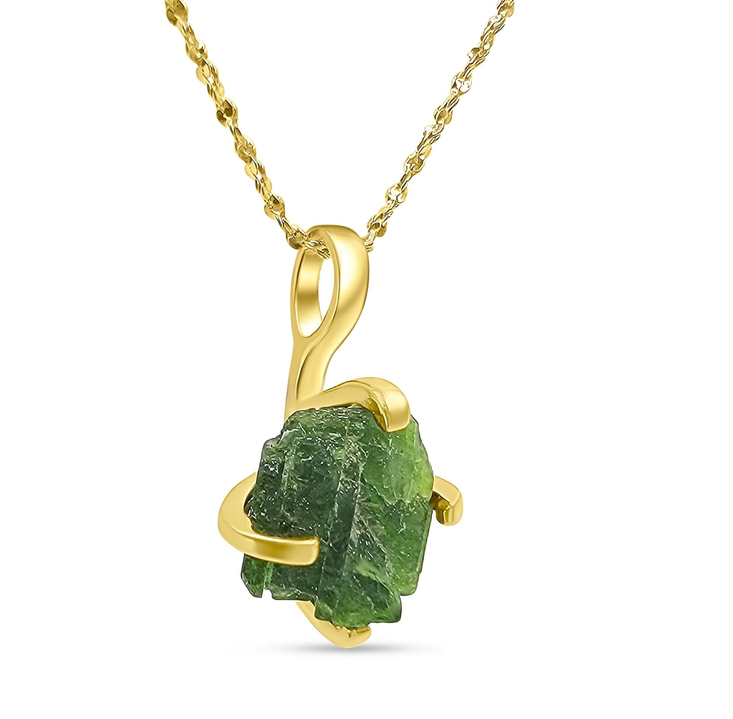 Natural raw green tourmaline chain pendant necklace with yellow gold over 925 sterling silver, birthstone dainty solitaire gift for her, uniquelan jewelry (green-tourmaline)