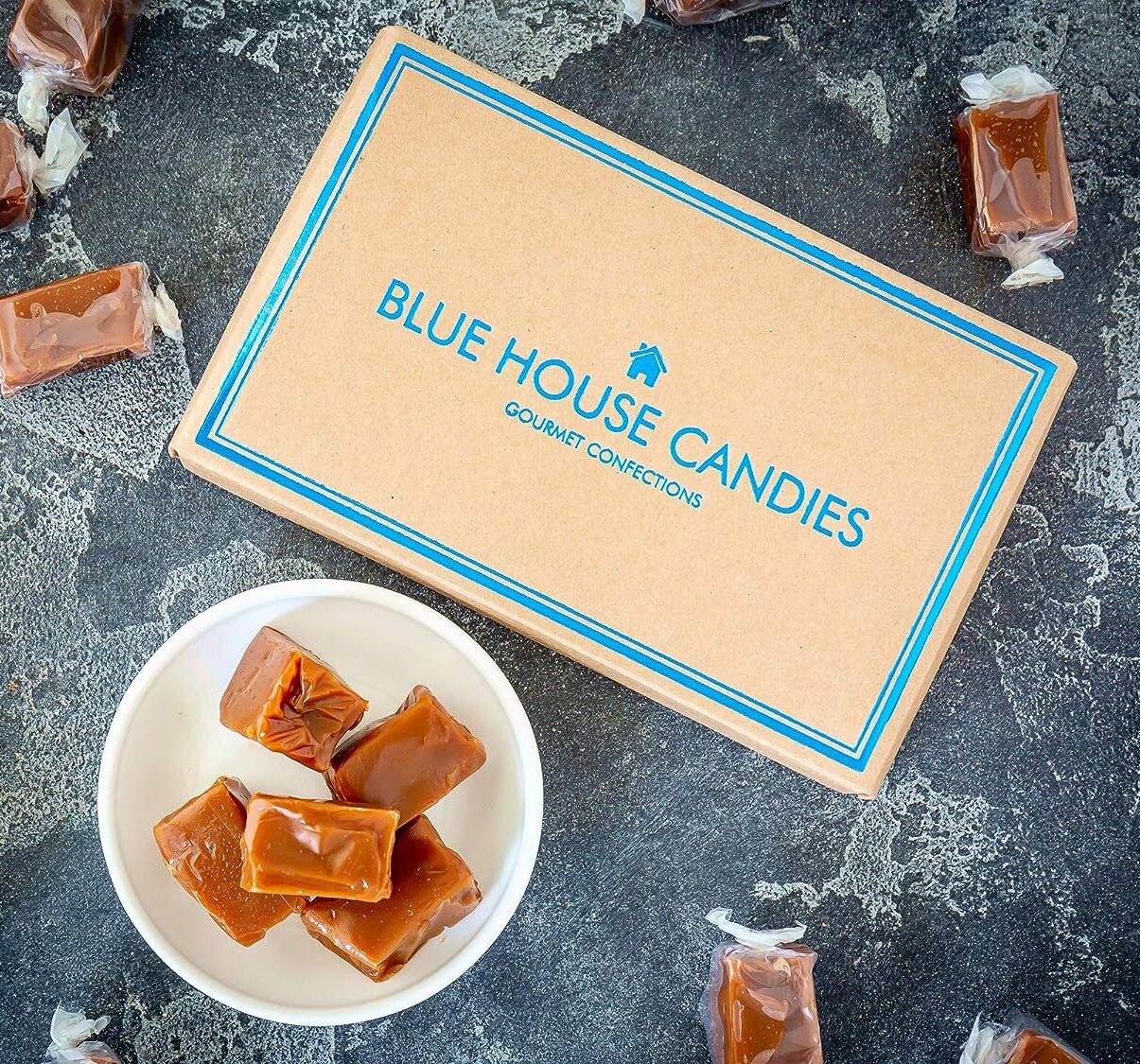 Blue House Soft and Chewy Handcrafted Gourmet Caramel Candies, Gift Boxed (Original Caramels),1 pound