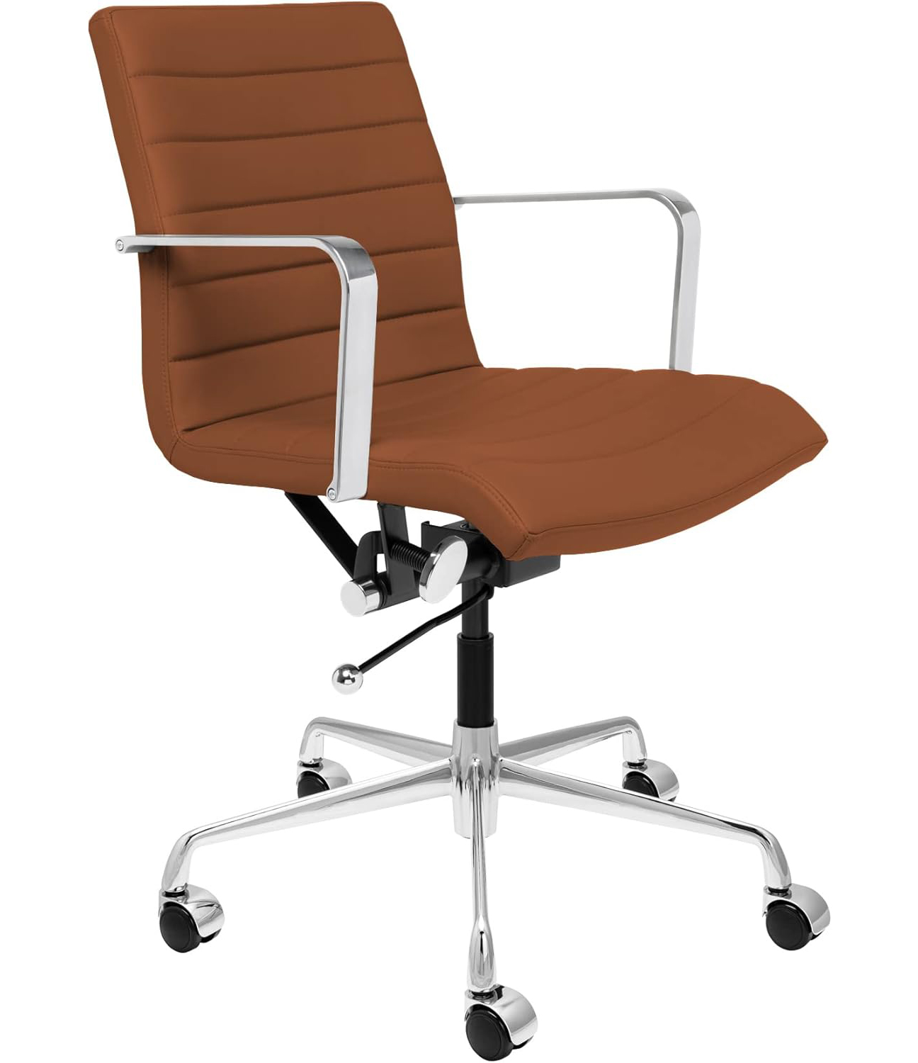Laura Davidson Furniture SOHO II Ribbed Office Chair, Ergonomically Designed with Arm Rest & Swivel, Brown
